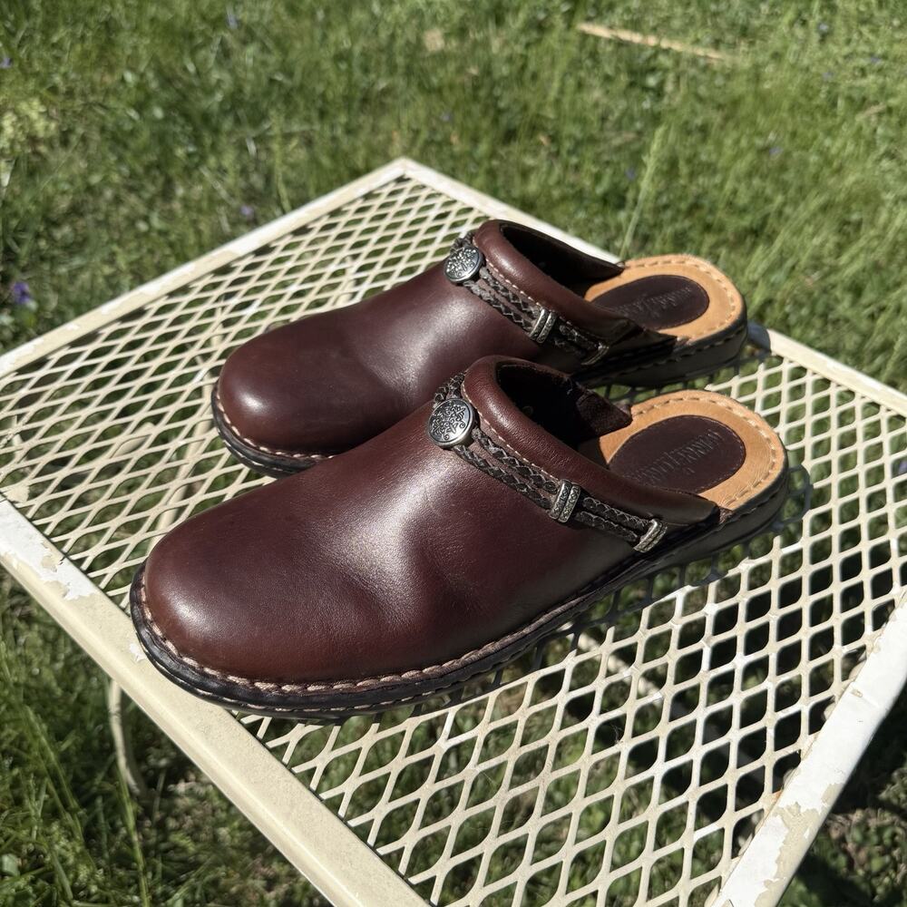 Minnetonka Leather Clog Mules | Brown Slip On Boho Western Size 9.5